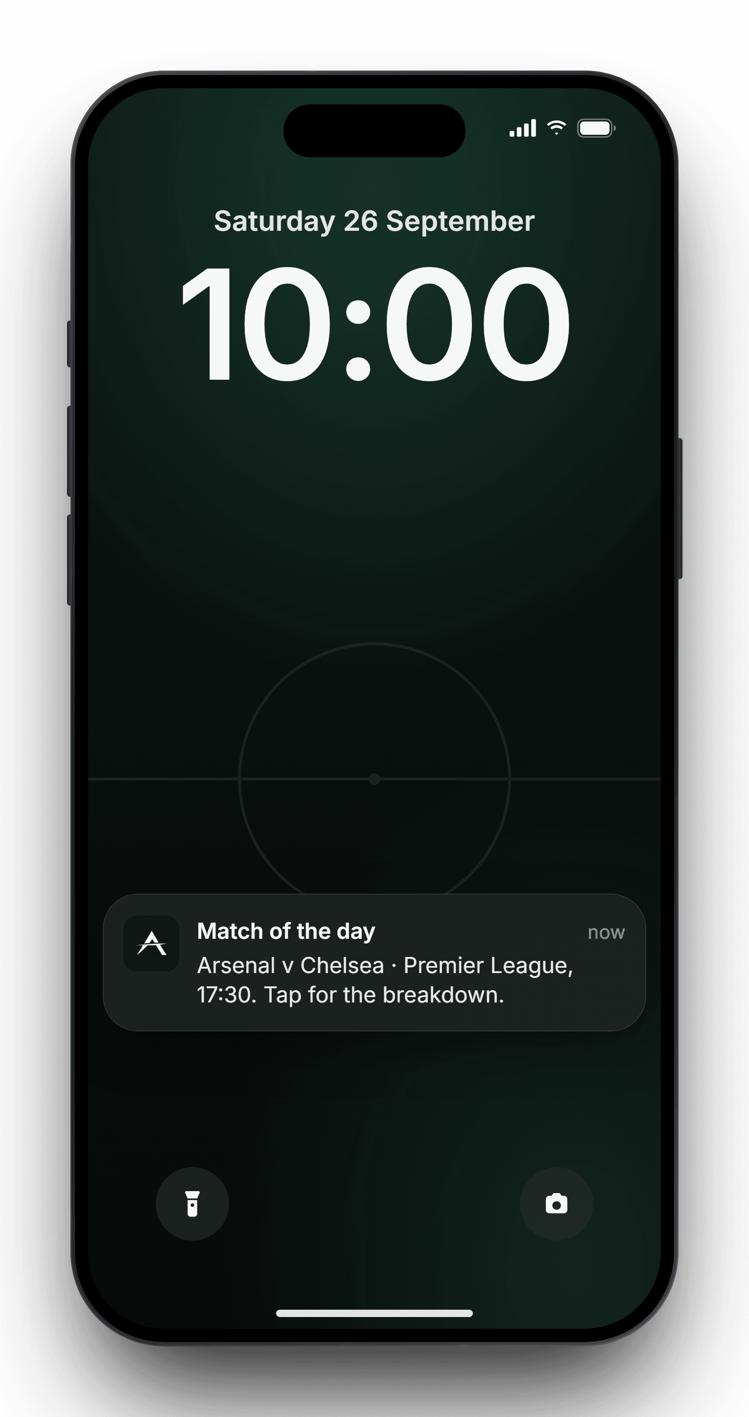 Lock screen showing an APEX match of the day notification